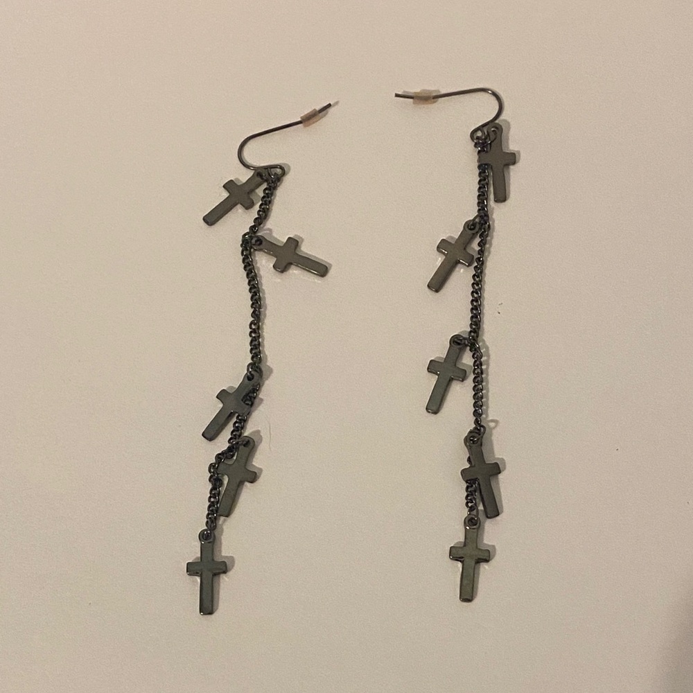 Black Cross Dangle Earrings